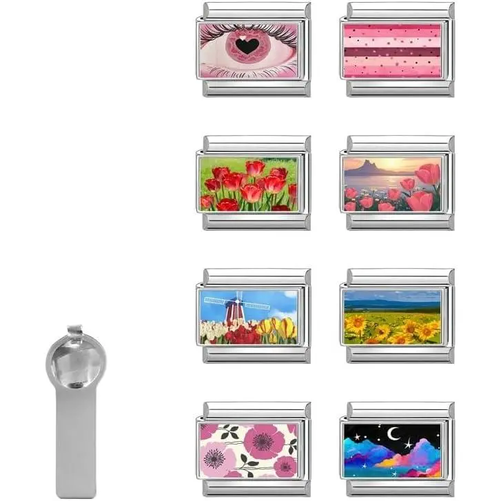 Italian Charms Only Charm  8 count and Tools 9mm  FlowerItalian Modular Charm Bracelet Link  DIY Module  Gifts