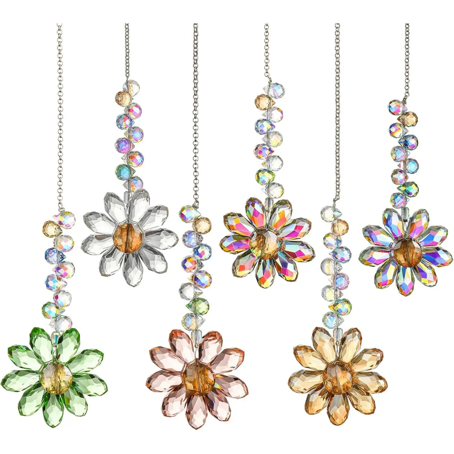 6PCS 12.5'' Crystal Sunflower Suncatchers for Window Hanging, Window Sun Catchers Crystals Rainbow Maker Light Catcher Indoor Outdoor Garden Decor Glass Ornaments for Christmas Tree