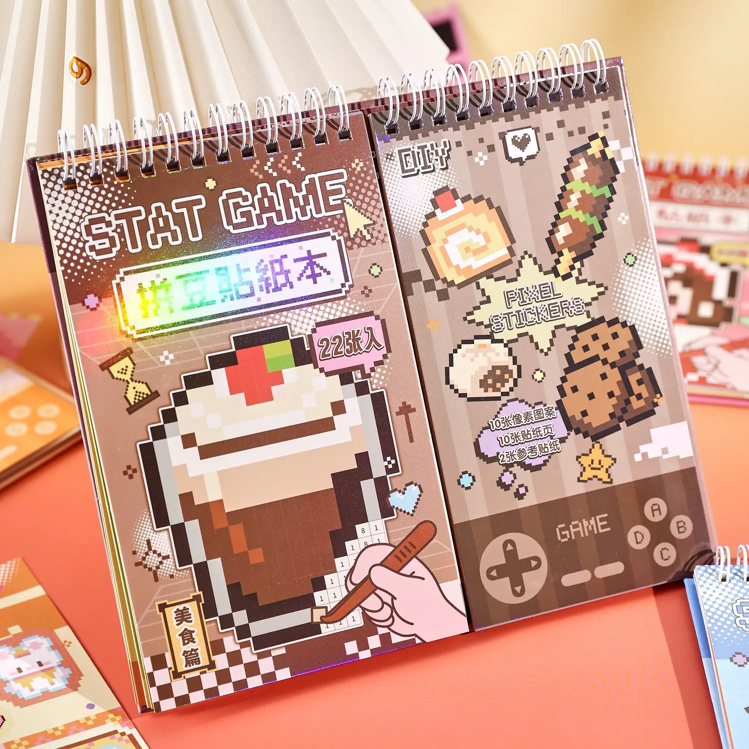 22 Sheets + 1 Tweezers Pixel Art Bean Sticker Album, Fun Pixel Style Stickers, Creative Craft Kit, Perfect for DIY Projects