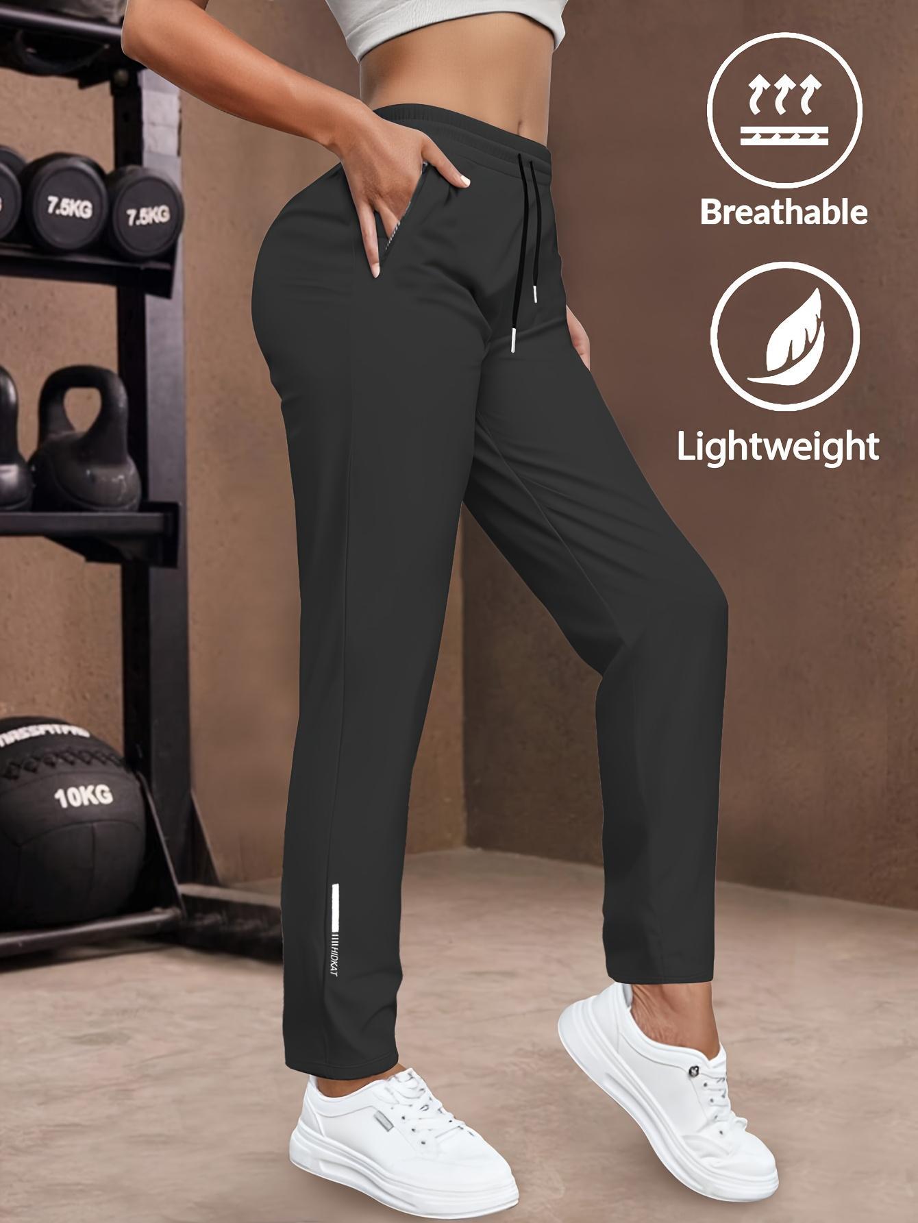 Women's sports and leisure trousers, elastic fabric, suitable for outer wear, running and fitness, pouch, drawstring.