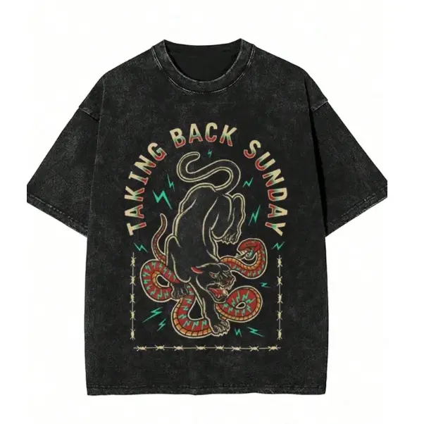 Taking Back Sunday Graphic Tee - Washed Cotton Casual Crew Neck T-Shirt With
