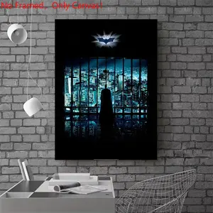 1 piece/set frameless canvas painting print poster, Classic Movie scenes Poster art，Batman looking at Gotham City， a perfect gift for Movie loves, ideal gift for bedroom, living room, dorm hallway, kitchen, mural, wall decoration, room decor