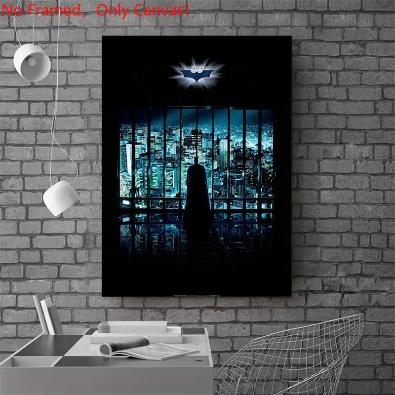 1 piece/set frameless canvas painting print poster, Classic Movie scenes Poster art，Batman looking at Gotham City， a perfect gift for Movie loves, ideal gift for bedroom, living room, dorm hallway, kitchen, mural, wall decoration, room decor