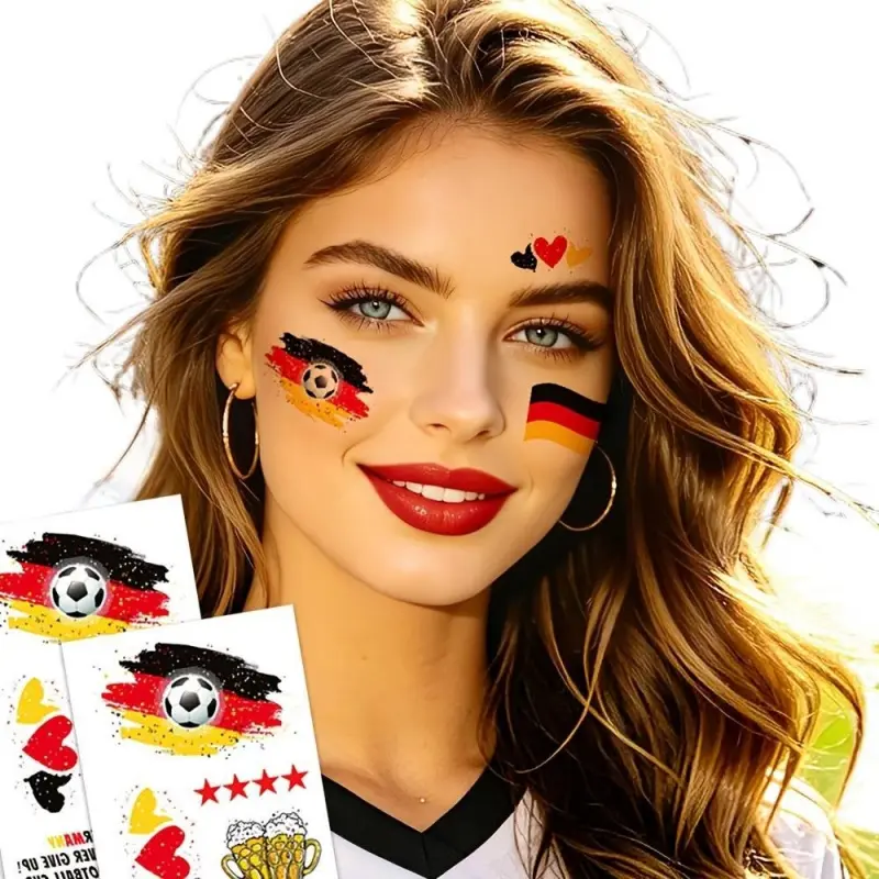 6 Sheets Germany Flag Soccer Face Temporary Tattoos, Vivid & Eye-Catching Waterproof Flag Soccer Football Tattoo Stickers for Sports Fan Celebration Party, Germany Country Flag for sports Event Tattoos, Soccer Fans Game Day Face Decor Stickers