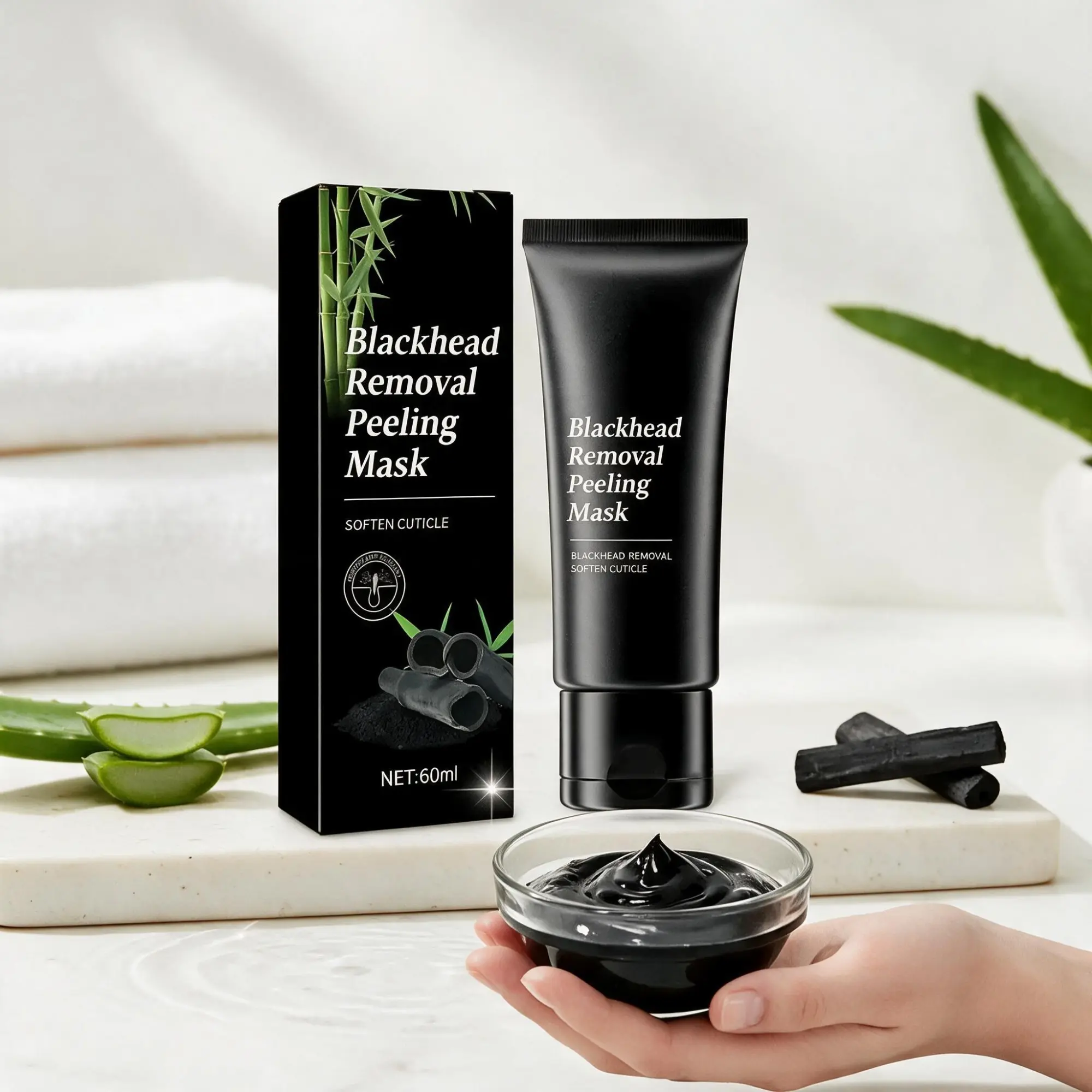 Blackhead Bamboo Charcoal Peel Off Balm Peeling Mask with Hyaluronic Acid & Aloe Vera, Moisturizing Hydrating Face Cleanser, Facial, Reduces Pore Size, Gentle Cleansing Exfoliating Treatment, Blackhead Remover Mask, Hydrate, Mild