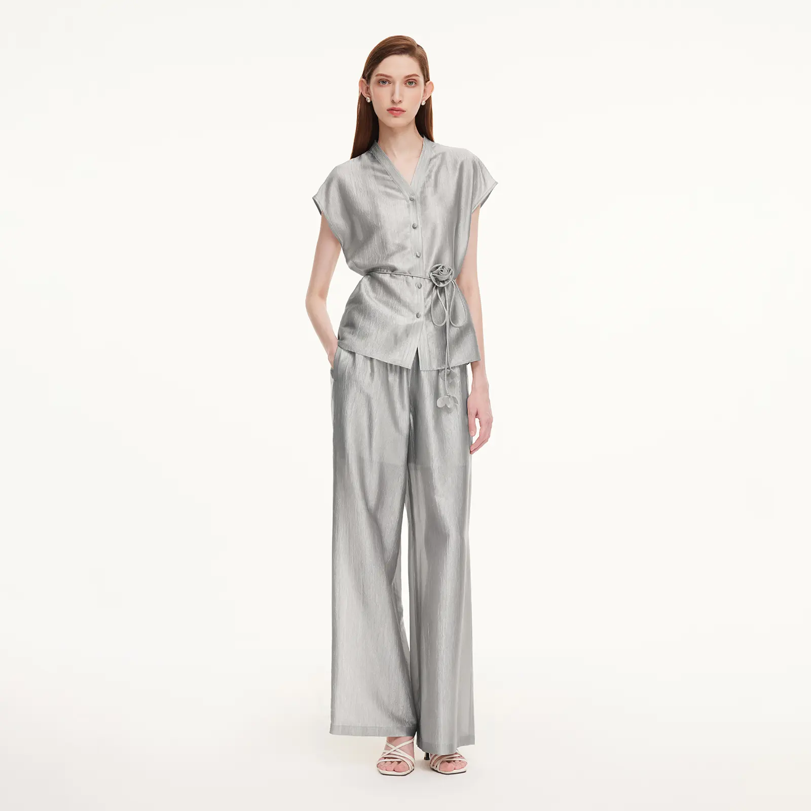 Goelia Acetate Nylon Blend Top and Pants Two-Piece Set for Ladies