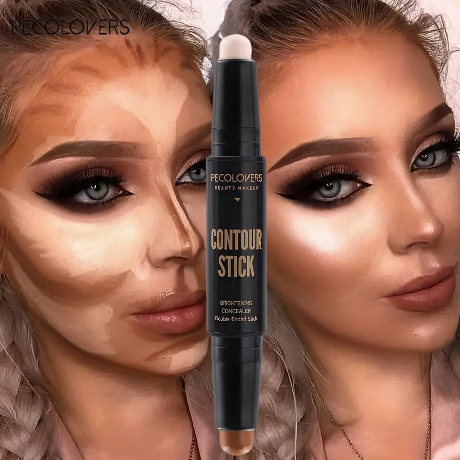 1pc Long-Lasting Natural Two-Color Concealer Stick Contour Facial Highlighter Concealer Repair Facial Brightening Women's Cosmetics Brightening Skin Concealer