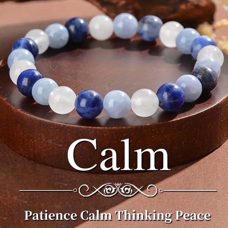 1Count 8mm Natural Sne Bead Bracelet - Elastic Design, "Quiet" Pendant, Blue and White Snes,Reliable for Daily Life and Holiday Celebrations, Attracts Wealth And Good, Holiday Bracelet| Quiet Pendant| Elastic Bracelet