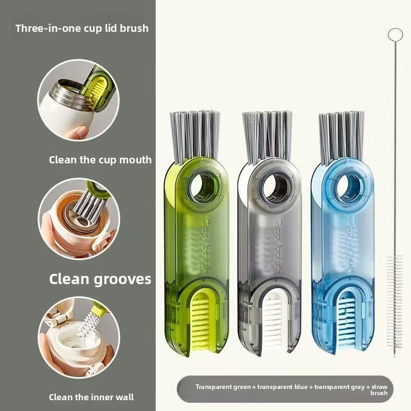 3-in-1 Portable Cleaning Brush Set: Lid Brush, Bottle Brush, Rim Brush & Vacuum Flask/Water Cup Cleaner