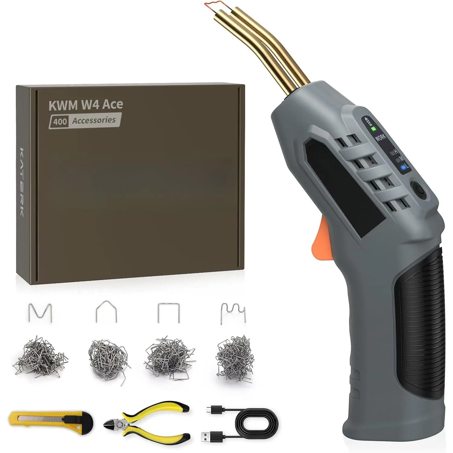 Cordless Plastic Welder with 400 , Plastic Repair Welder Kit | 3-Temperature Settings, Portable USB Rechargeable Plastic Welder Kit, Ideal for Bumper Repairs, , DIY Projects