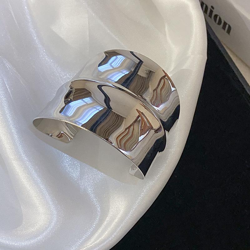 Silver Wide Cuff Bangle for Women, Minimalist Open Cuff Bracelet, Chunky Statement Jewelry for Daily Wear & Party