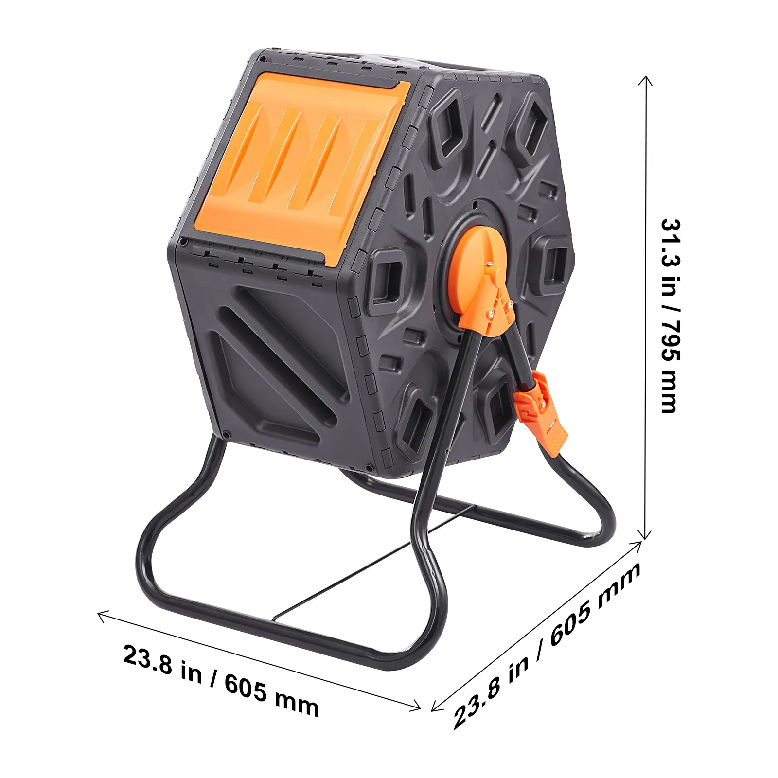 Compost Bin, gal Composting Tumbler, 44.1 lbs / 20 kg Maximum Load Capacity, PP+Q235B Construction, Compact Single Rotating Chamber with Sliding Door and Steel Frame, Optimized Airflow