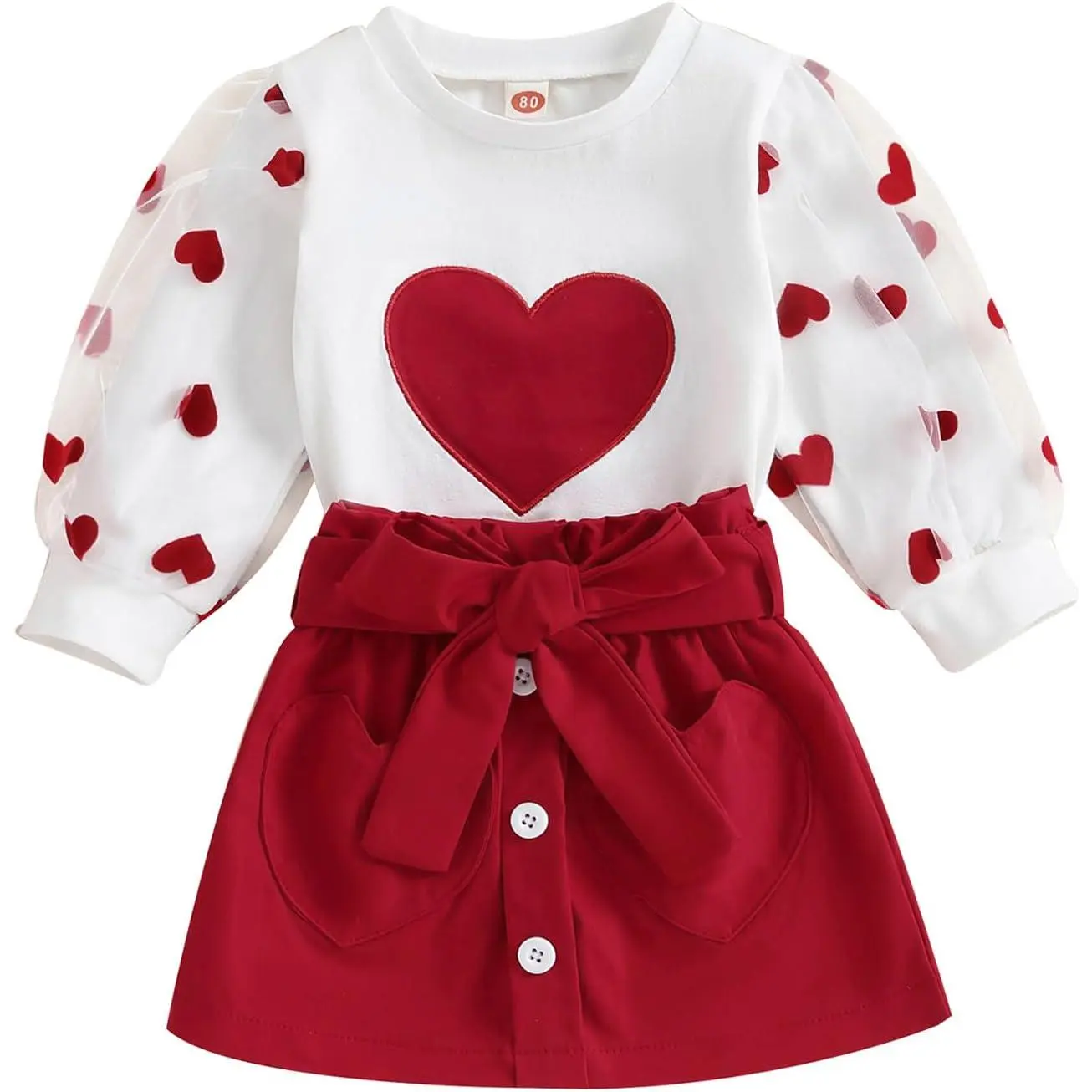Baby Toddler Girl Fashion Apparel 2-Piece Solid Knitwear Clothes Set - Fall Winter Cotton Turtleneck Long Sleeve Top & Button Mini Skirt, 0-3 Years Sizes (12-18 Months Included), Fast Shipping
