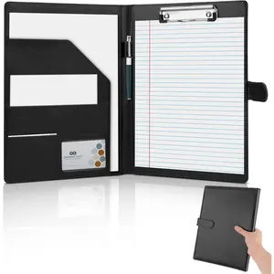 Professional Multi-function Faux Leather Padfolio Portfolio Binder with Clipboard, Interview Resume Folder with Business Card Holder for Office Conference Interviews (Black)