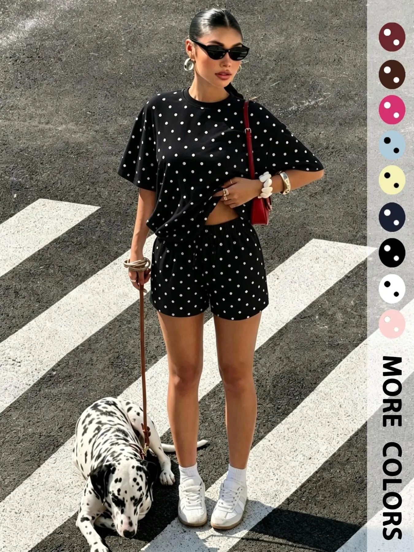 2026 Viral TikTok US UK Women Polka Dot 2 Piece Outfit Sets, Retro 90s Vintage White Polka Dot Oversized Crew Neck Short Sleeve T-shirt & Elastic Drawstring Waist Casual Shorts Matching Loungewear,Can Be Worn Separately, Ideal Sleepwear, Jogging & Outdoor
