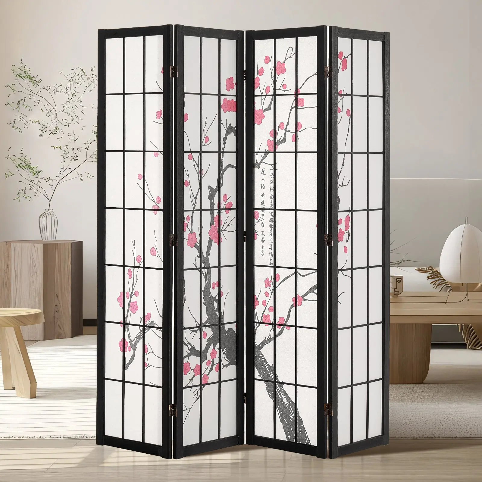 【DealsForYouDays】VEVOR Room Divider, 4 Panel Japanese Room Divider Screen, Wood Folding Privacy Screen Indoor, Japanese Partition Portable Decoration Dividers, for Room Separation Home Office Restaurant Bedroom
