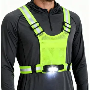 Gesture-Sensing Running Light Reflective Vest 45° Adjustable Tilt Angle 360° Reflective with Storage Pouch for Night Walking Cycling Jogging Hiking (Green)