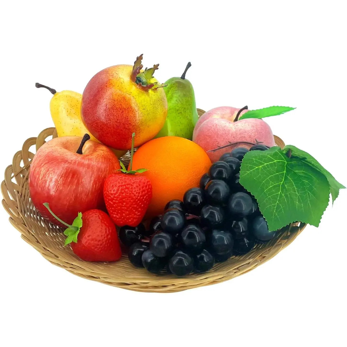 9 count Artificial Fruits,  Fruits for Decortion Lifelike Realistic,  Faux Fruits Decor for Dining Table Display Fruits Pack Party Chirstmas Decortion Red  Grape Peach Oranges