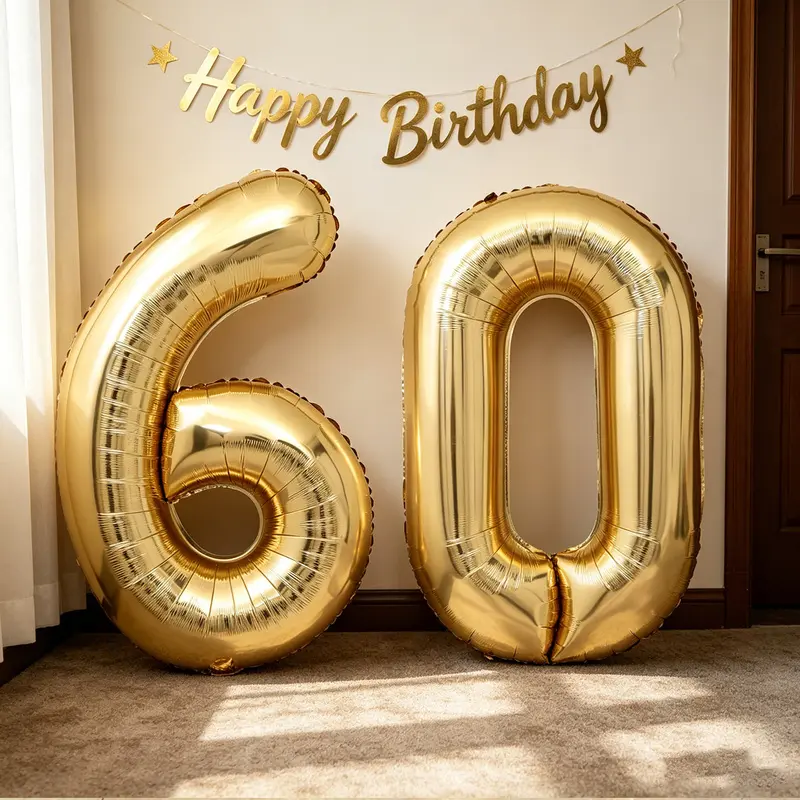 2-piece set of extra-large champagne gold 60inch number 6 and 0 balloons for 40th anniversary decoration and 60th birthday party decoration