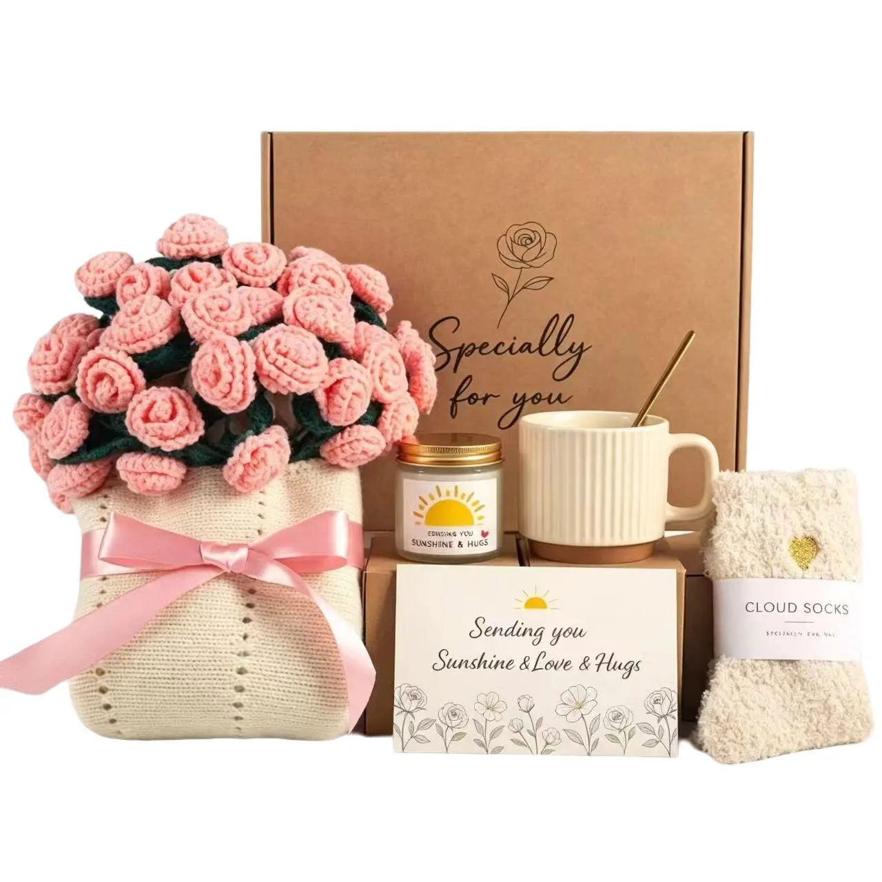 Women's Gift Basket with Blanket, Mug, Socks, Candle, Crystal Tree, Aromatherapy, Perfect for Easter, Mother's Day, Birthday, Anniversary