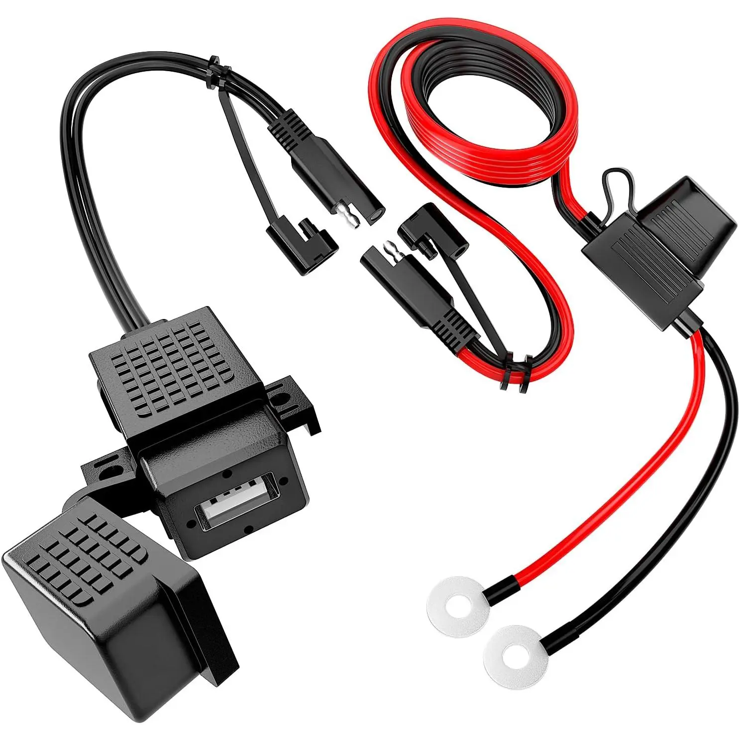 Nilight Waterproof Motorcycle USB Charger 3.1Amp Quick Charge SAE to USB Charger Adapter O Ring Terminal Cable Harness with Inline 10Amp Fuse Handlebar Charger for Mobile Devices GPS Charging Connection Durable Installation Protection Shell hand gestures