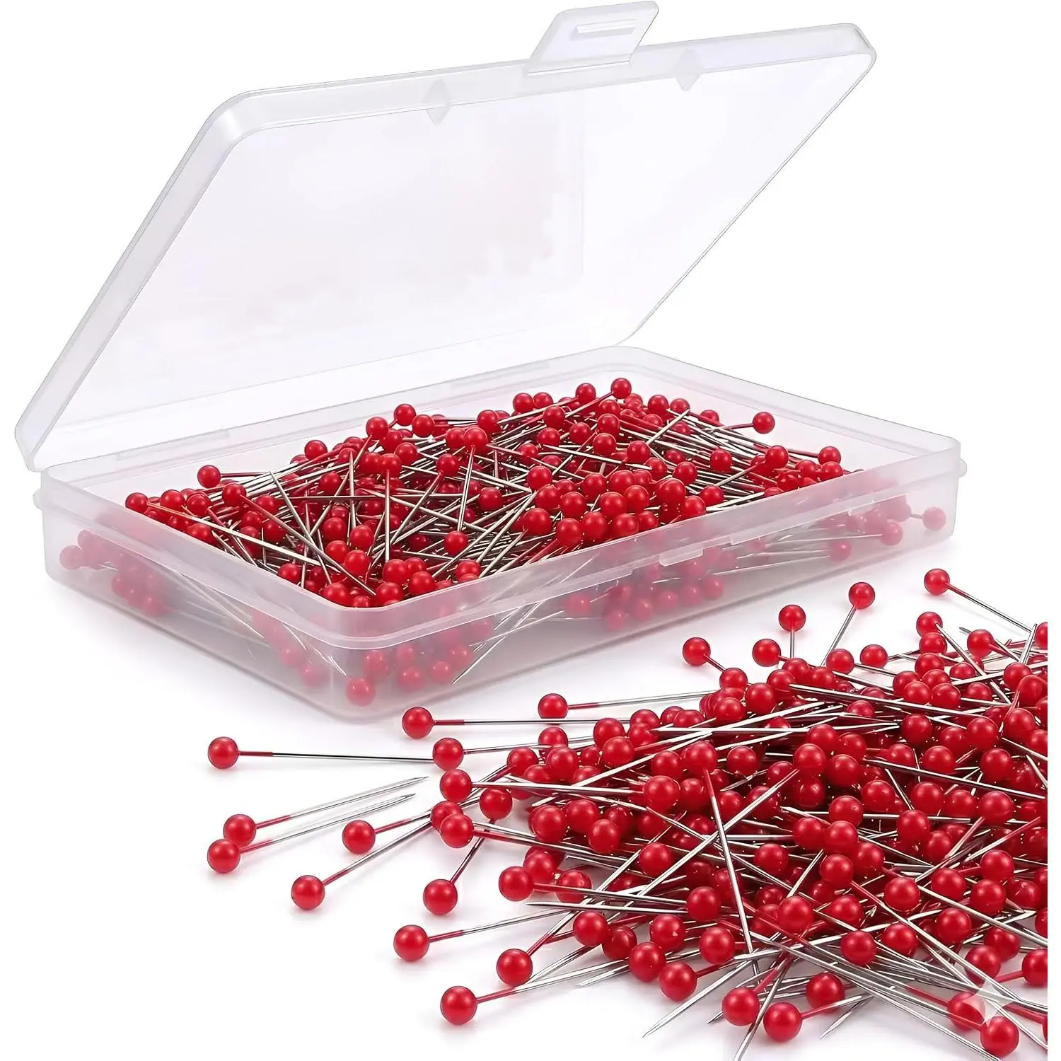 800 count Sewing Pins, 1.5 in Round  Heads Pins, Pearlized Pins,  Push Pins, Dressmaker Pins, Quilting Pins for Fabric, Craft and Sewing Project, Weddings Corsage Florists (Red)