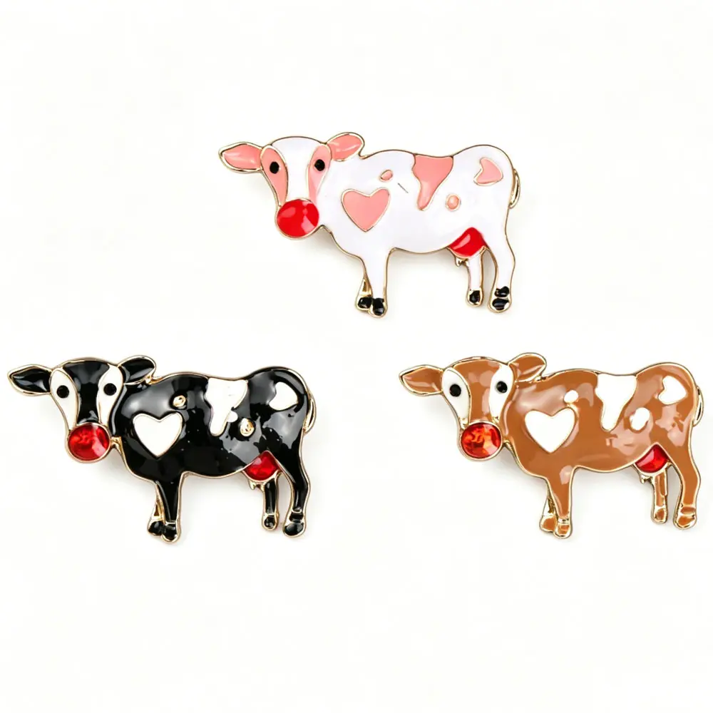 Vintage Cute Cow Enamel Brooch White Pink/black/brown Daily Commute Dating Party Niche Accessories Women's Jewelry