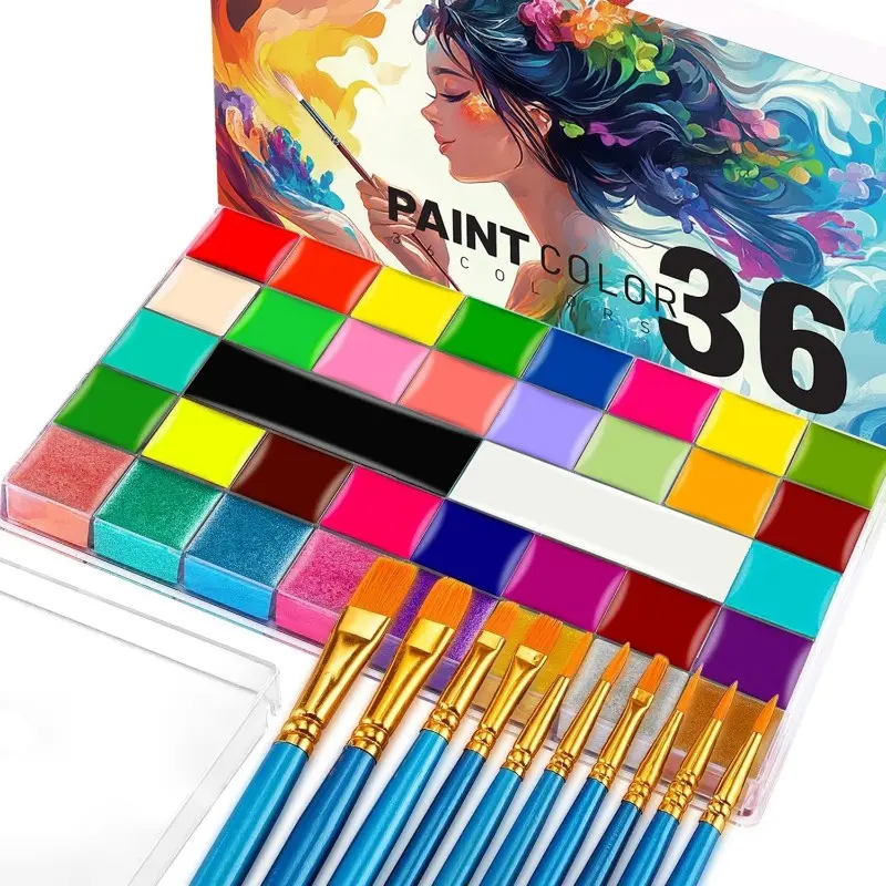 Face Body Paint Kit With Brushes, Halloween Cosplay Makeup 36 Colors Face Painting Pigment
