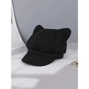Women's Cute Cat Ear Design Baker Boy Cap, Casual Trendy Adjustable Stylish Hat for Women, Fashionable Hat for Fall & Winter for Women & Girls, Casual Outfits Cap, Animal Hats