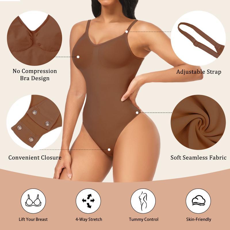Women's Comfy Tummy Control Shapewear Bodysuit Mid Thigh, Built-in Bra with Adjustable Straps, Breathable Stretchy Shaping Bodysuit, Perfect for Daily Wear, Under Dresses & All Occasions, Smooth Seamless Shaper