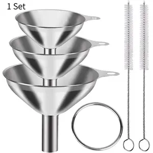 3Pcs Stainless Steel Funnel Set with Cleaning Brush, Mini Funnel Oil Funnel Wine Funnel, All-in-One Liquid Dispenser Kitchen Gadget