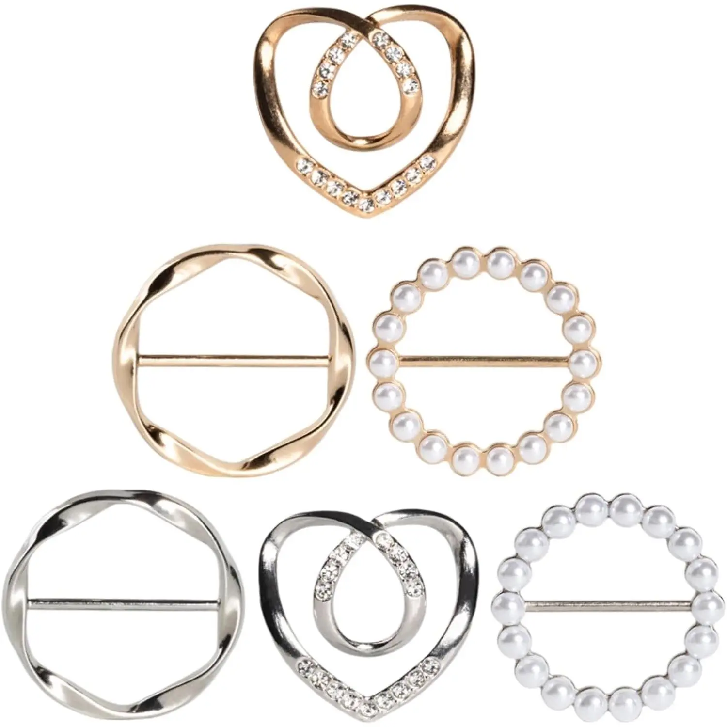 6 count Cute Scarf Ring and Slides for Scarves,  T-Shirt Clips for Women Clothing, 3 Different Sized  Cinch Clip Buckle For Womens Clothing Accessories, /