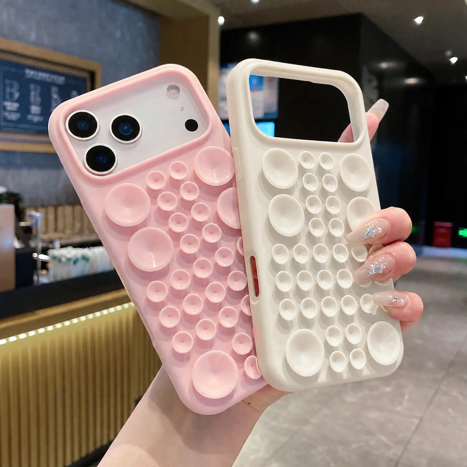 For iPhone 17 Pro Max 16 15 14 13 Suction Cup Phone Case, Double-Sided Bubble Pop Design Protective Silicone Cover with Enhanced Grip and Tactile Fidget Feature