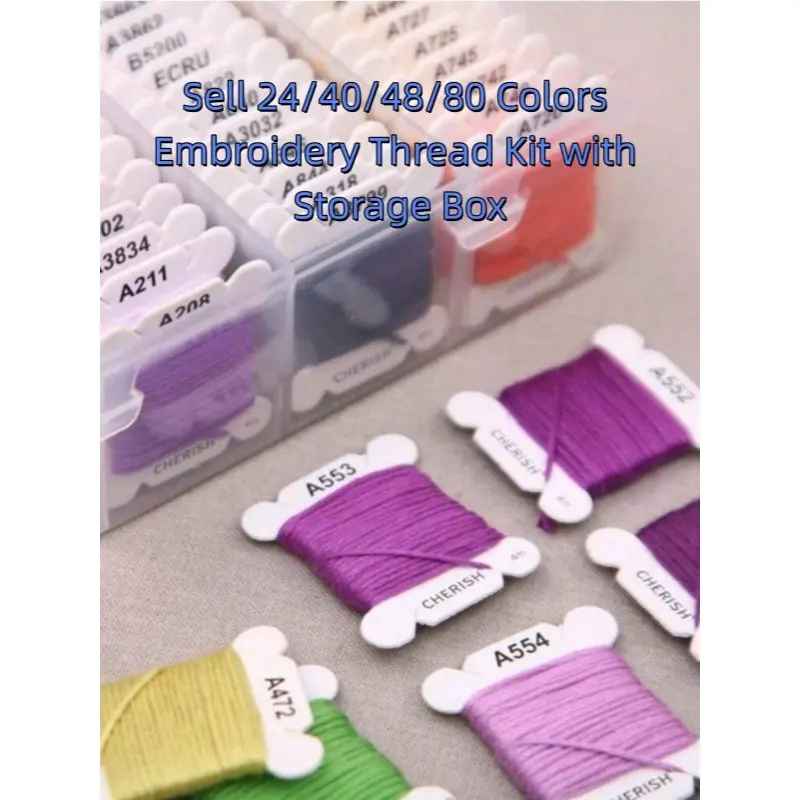 24/40/48/80 Color Embroidery Thread Set with Storage Box, DIY Cross Stitch Threads, Handmade Braided Bracelet Sewing Threads