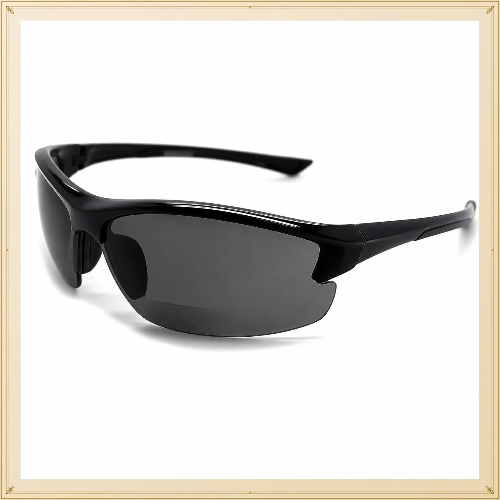 Patented Bifocal Polarized Reader Half Rim Men's Fishing Sunglasses 100% UV Protection with Microfiber Bag (Black Frame, Grey Lens - 613649, Bifocal +2.50)Gift