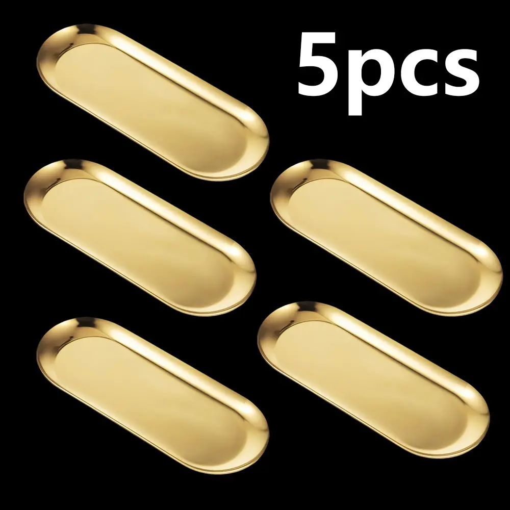 5pcs Stainless Steel Oval Serving Plates, Reusable Snack Fruit Trays, Ideal for Food, Cake, Sushi, Parties, Home, Restaurant