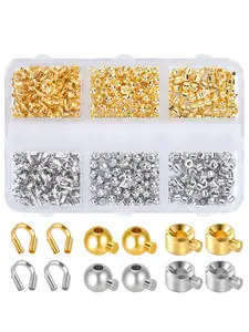 120pcs copper Crimp Beads Set for Jewelry Making, U-Shaped Wire Protector, Metal Bead Stopper, Bracelet Necklace End Decor, 18k