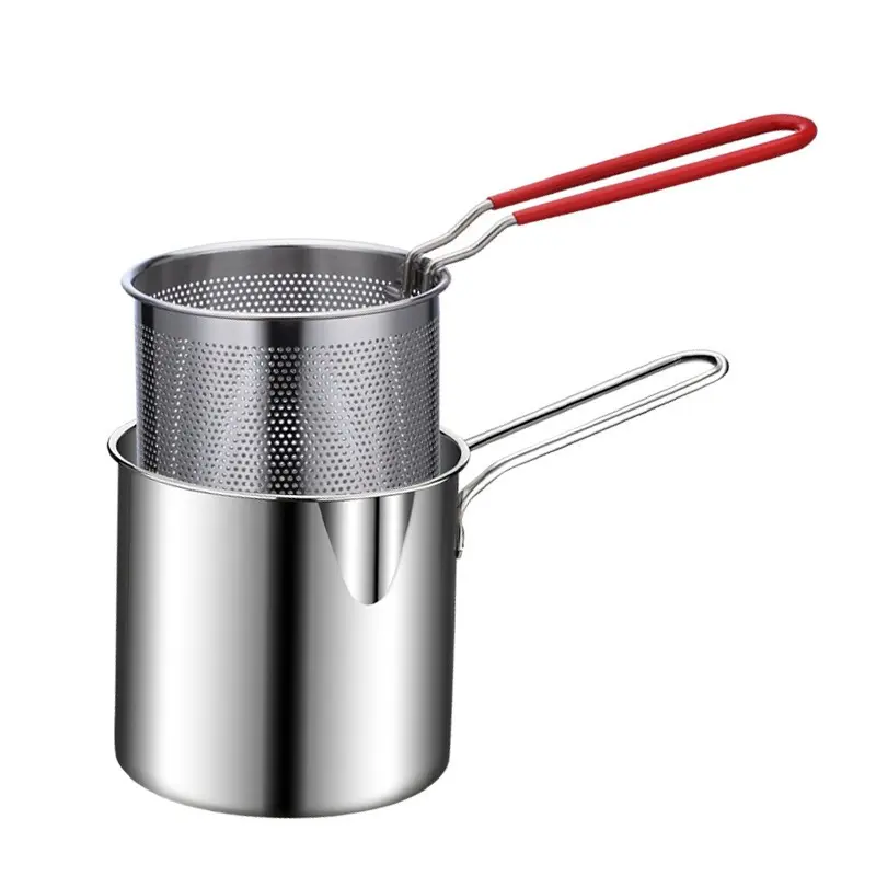 Stainless Steel Deep Fryer Set - 5.12*4.72in 1-Person Mini Pot with Fry Pot, Filter Basket & Food Clip, Rust-Resistant Portable Cookware for Home Kitchen Chips, Chicken Wings Pans