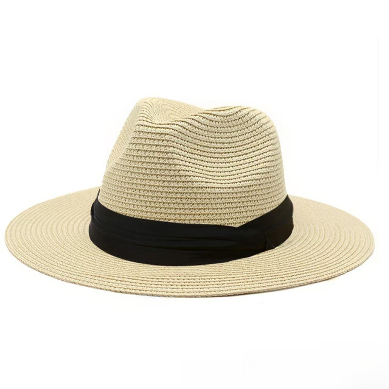 European American Style Straw Panama Hat Flat Brim Jazz Design Unisex Sun Protection Headwear For Summer Travel And Outdoor Activities