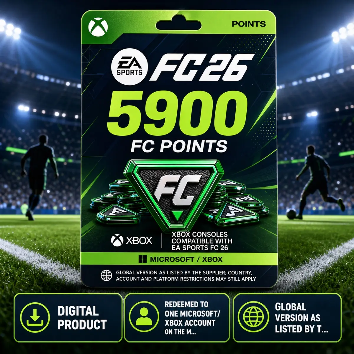 EA SPORTS FC 26 — 5900 FC Points Digital Code for Xbox, Points, Xbox consoles compatible with EA SPORTS FC 26, Microsoft / Xbox, Global version as listed by the supplier