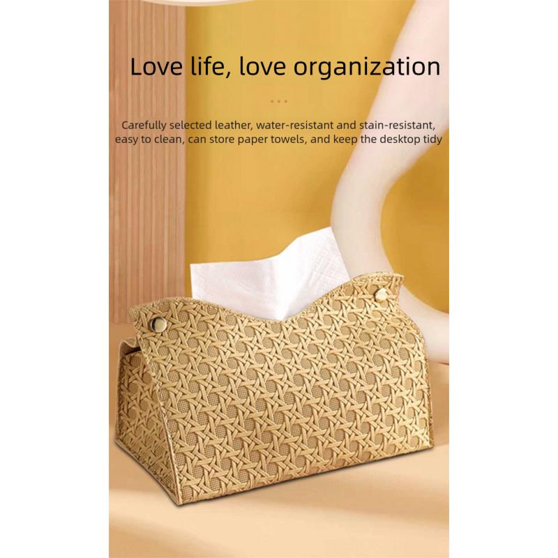 Light Luxury Rattan Pattern Faux Leather Tissue Box Cover, Elegant Napkin Holder for Bathroom, Living Room & Office, Modern Home Decor Accessory