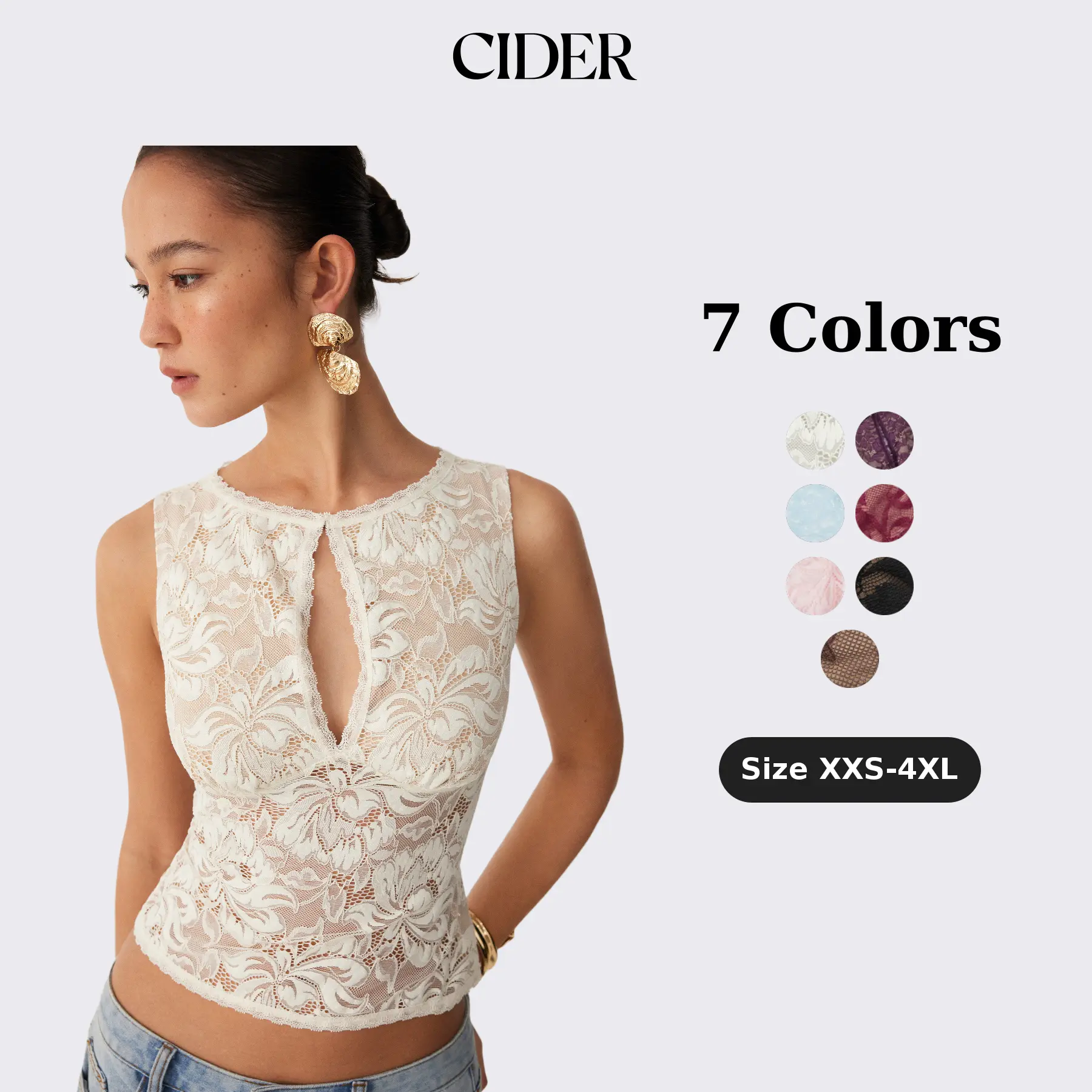 Cider Vintage Summer Sheer Lace Boat Neck Cutout Sleeveless Top for Elegant Outfits SohoChic