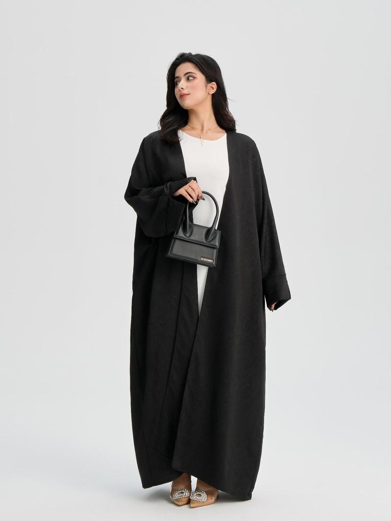 Women's Jacquard Split Sleeve Abaya Casual Cardigan, Modest V Neck Long Sleeve Open Front Abaya Dress for Daily Wear, Women's Islamic Clothing for All Seasons