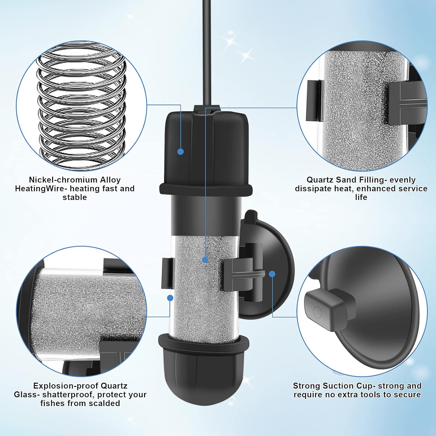 Small Aquarium Betta Heater, Submersible Fish Tahk Heater 10W/25W/50W/100W with LED Digital Display, Suitable for Marine Saltwater and Freshwater up to 5/10/16/26 Gallon
