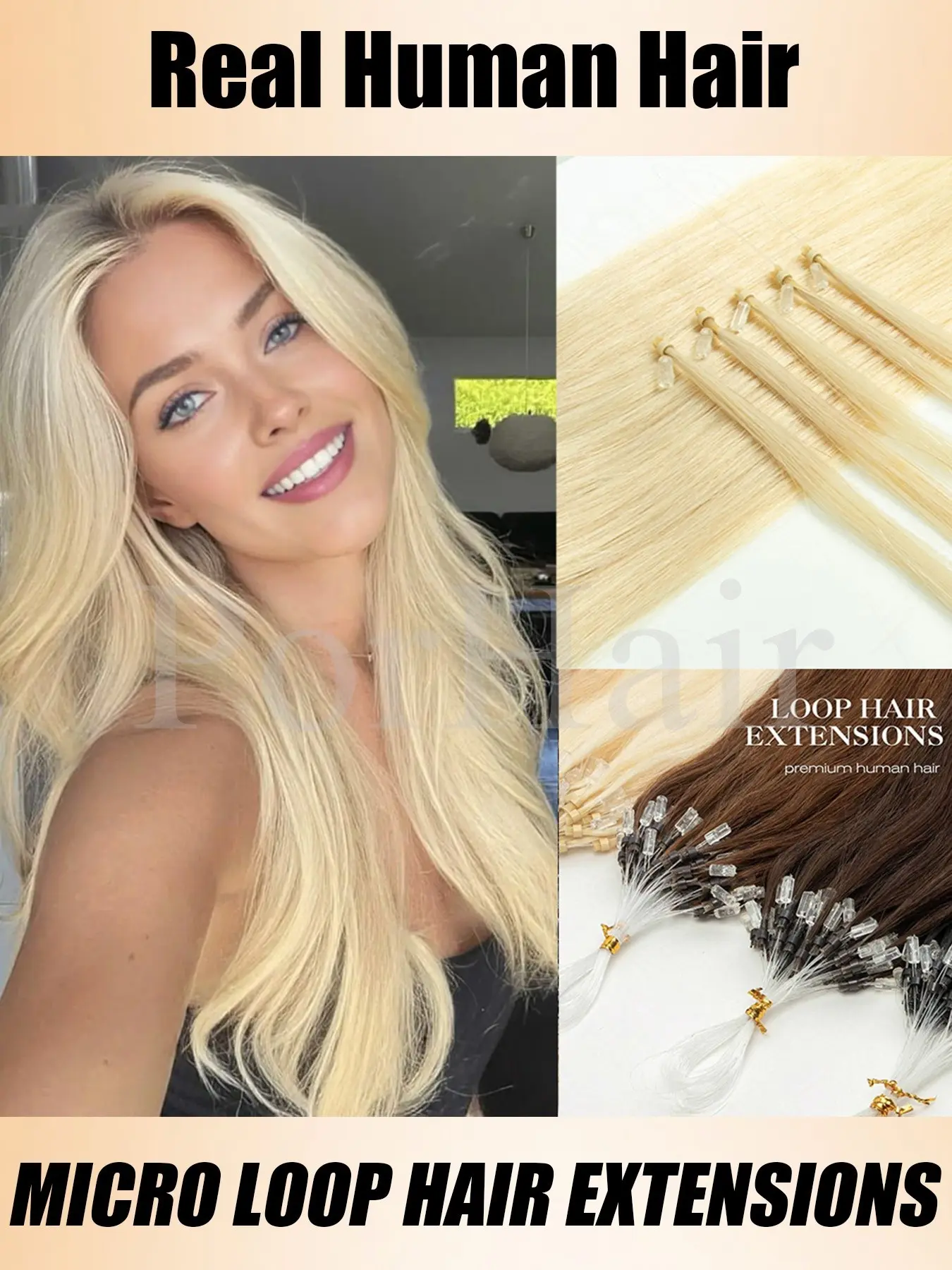 12-20'' Straight Micro Loop Hair Extensions Human Hair Natural Brown Black Blonde Micro Bead Fishing Line Halo Hair Extensions