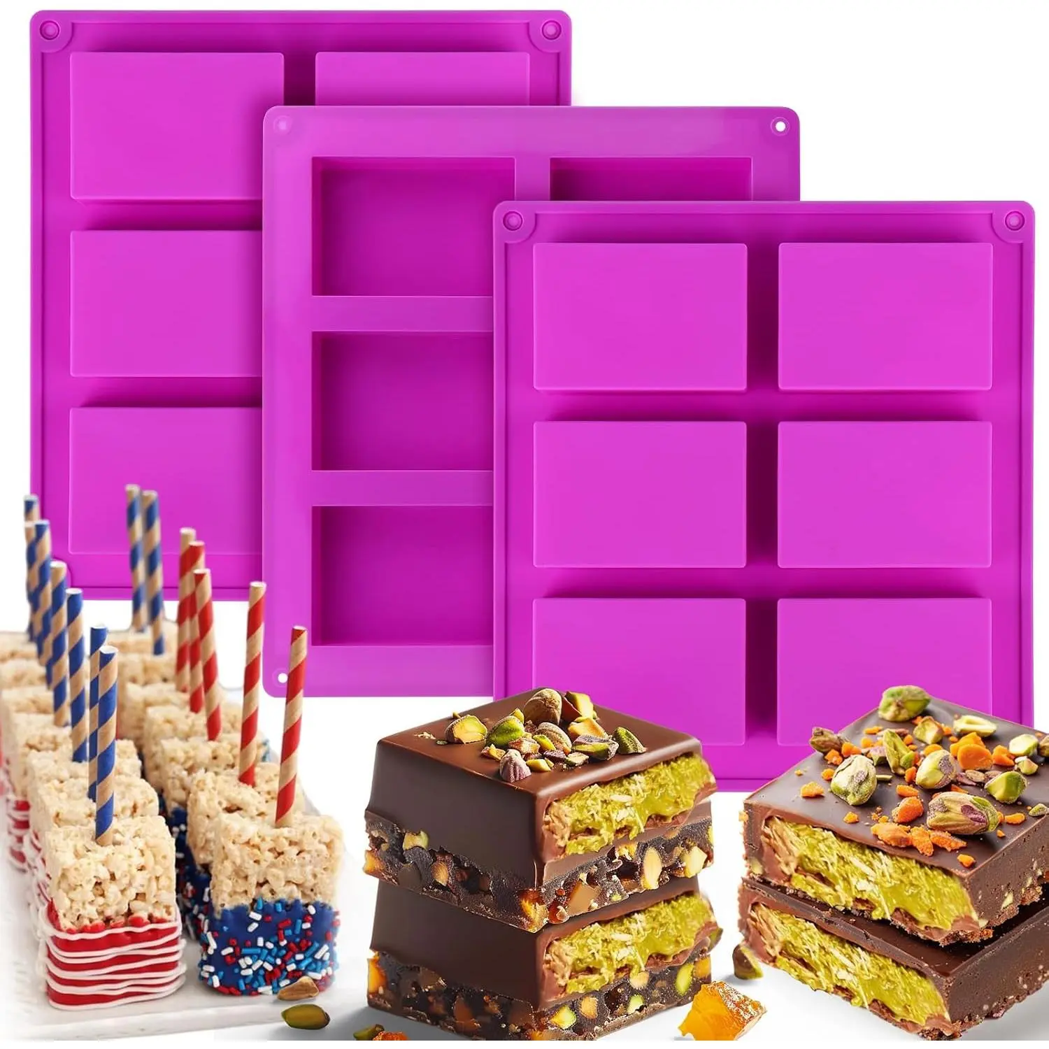 3pcs 6-Cavity Synthetic Durable Rice Snacks Molds - Baking Trays for Rice Krispies Cereal Bars, Candy Making Supplies & Dessert Shaping, 3Pcs 6 Rice Snacks Molds