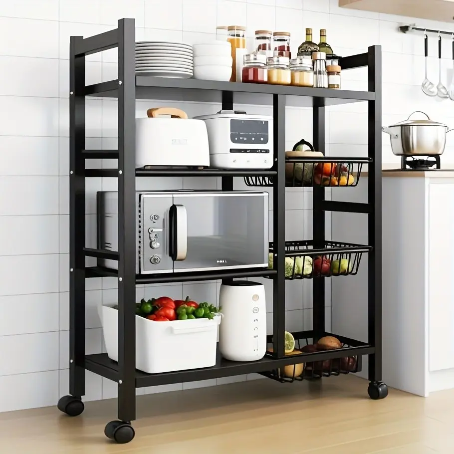 1pc Kitchen Stand with Swivel Wheels, Kitchen Additions for Easy Cleaning And Storage, Vegetable Basket Storage Rack for Kitchen Storage And Supplies, Stand Storage Rack, Mother'S Day Gift, Standing Shelf, Standing Shelf
