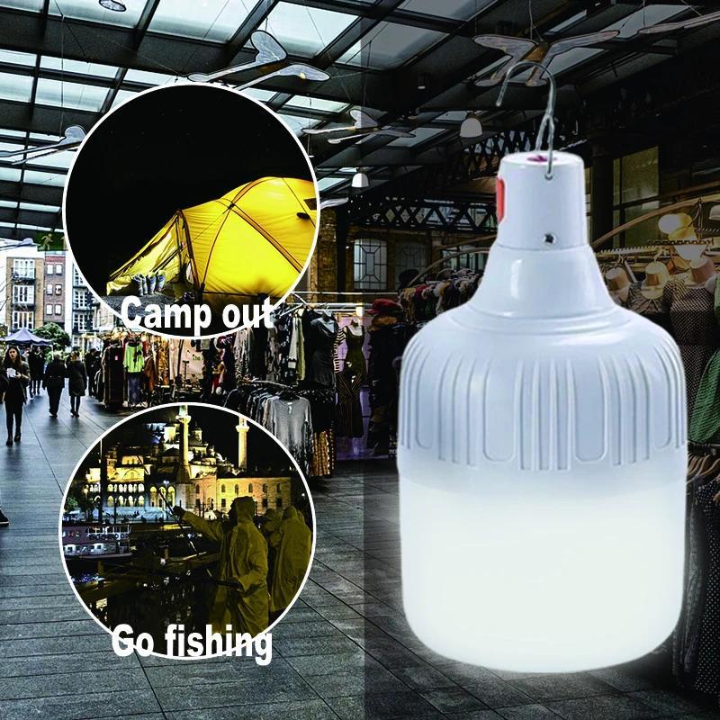 Camping Light USB Rechargeable LED Emergency Lamp Outdoor Portable Lanterns with Hook for BBQ Tents Battery Bulb