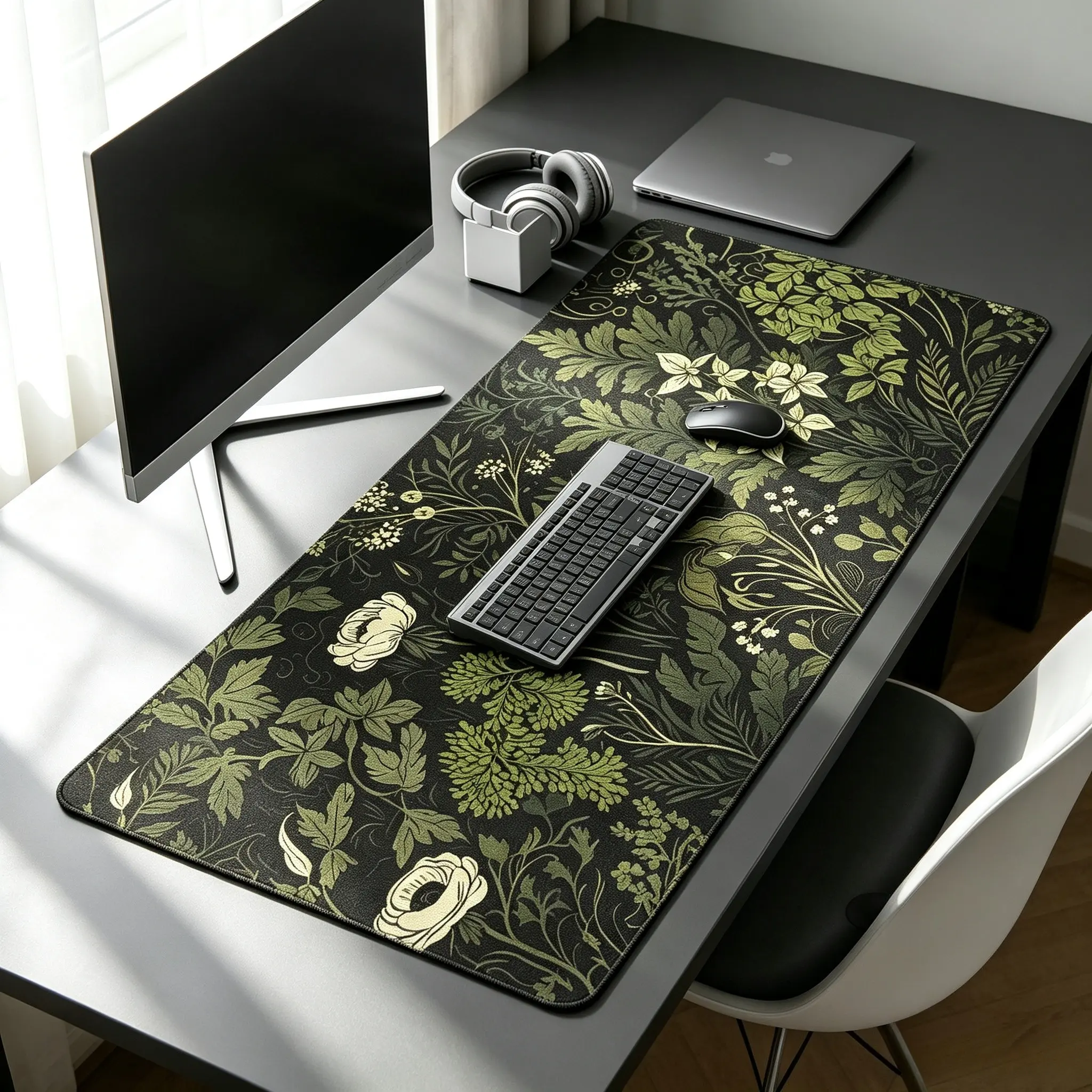 Vintage Botanical Floral Extra Large Gaming Mouse Pad, Non-Slip Rubber Base with Stitched Edges, Aesthetic Desk Protector Mat for Desktop Laptop, Holiday Gift for Teen Boys & Girls