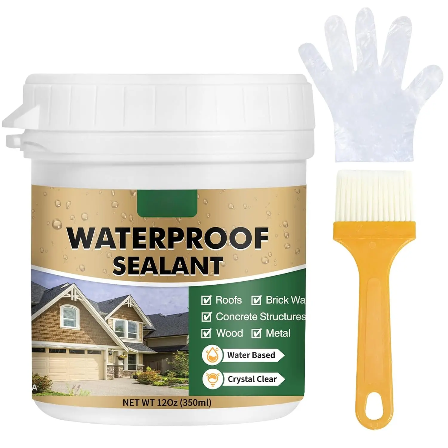 Transparent  Sealant 12 Oz, Clear Water-Based Leak Repair Coating for Roof, Wall, Bathroom, Shower, Kitchen, Concrete, , Metal, Indoor & Outdoor
